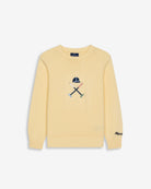 Jersey VERMONT KIDS de Harper & Neyer en punto amarillo suave, vista frontal con bordado del nombre