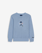Jersey VERMONT KIDS de Harper & Neyer en punto azul cielo, vista frontal con bordado del nombre