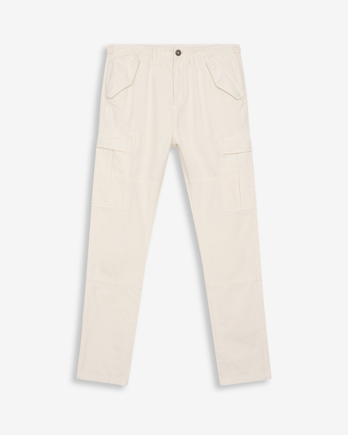 Pantalón cargo VICTORY de Harper & Neyer en algodón crudo, bodegón frontal del corte slim