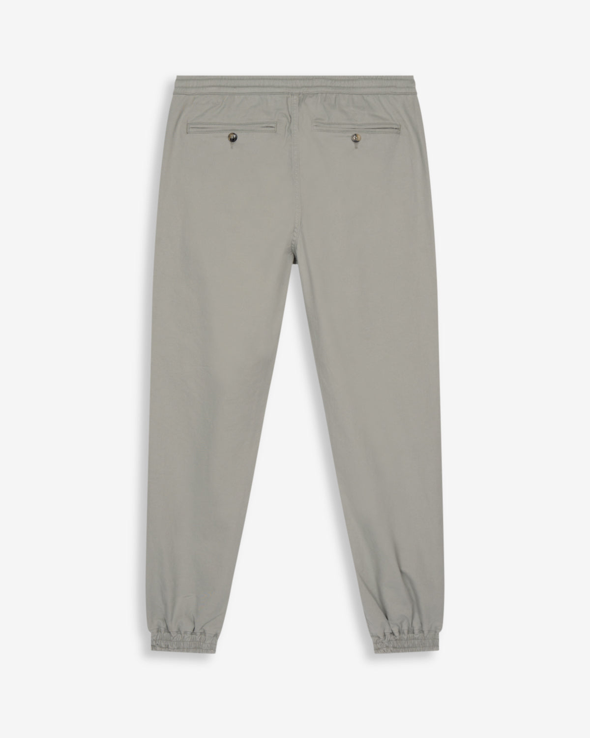 Pantalón jogger de Harper & Neyer en gris verdoso claro con bolsillos traseros abotonados y puños, vista trasera