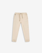 Pantalón jogger KIDS de Harper & Neyer en beige tostado, vista frontal con cintura elástica y cordón