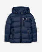 Parka acolchada GALWAY KIDS de Harper & Neyer en azul marino, vista frontal con capucha y cremallera