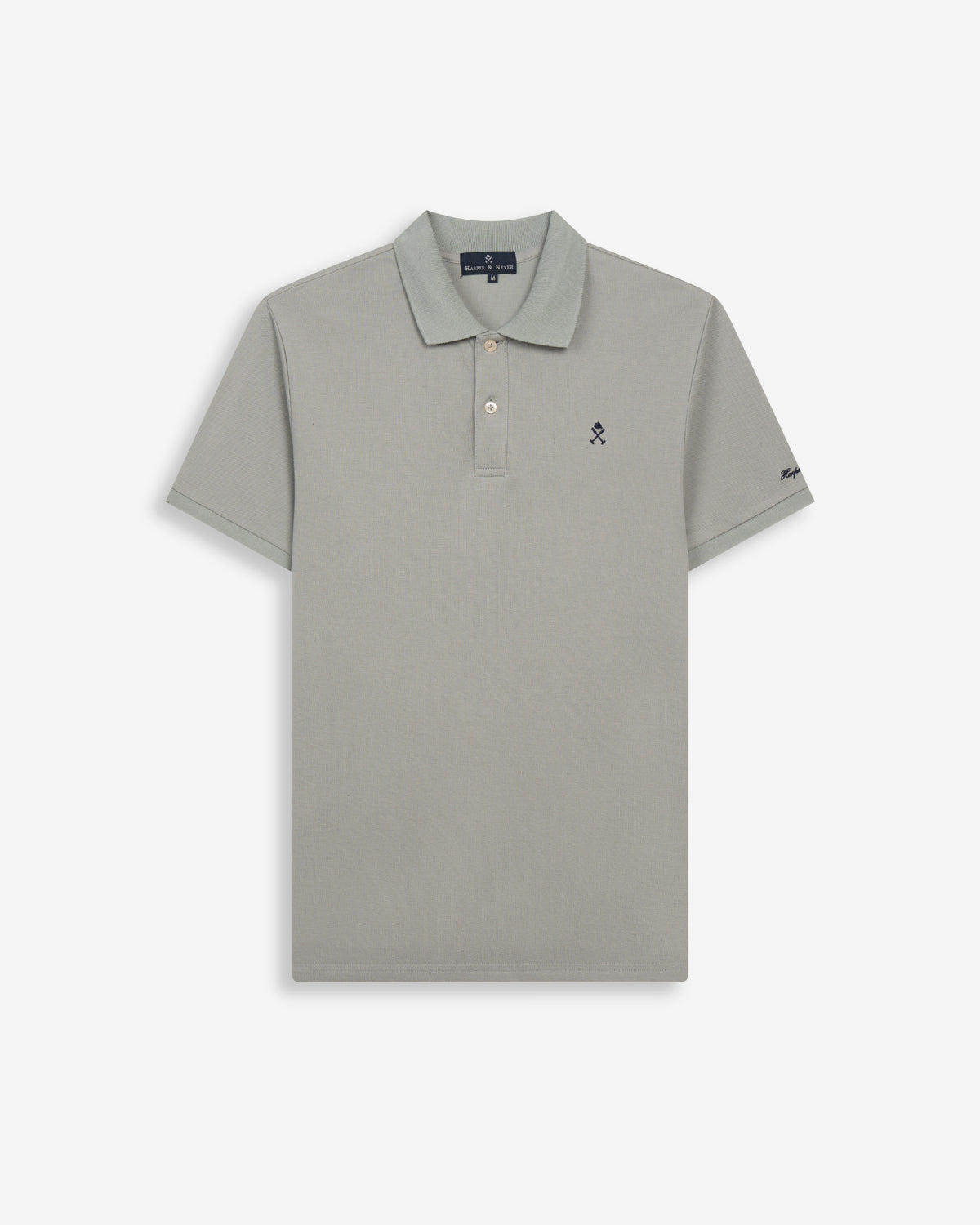 Polo ICON COLORS de Harper & Neyer en gris verdoso claro, vista frontal con cuello estructurado y logo bordado