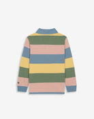Polo rugby KIDS a rayas multicolor de Harper & Neyer, vista trasera en algodón con puños en azul acero