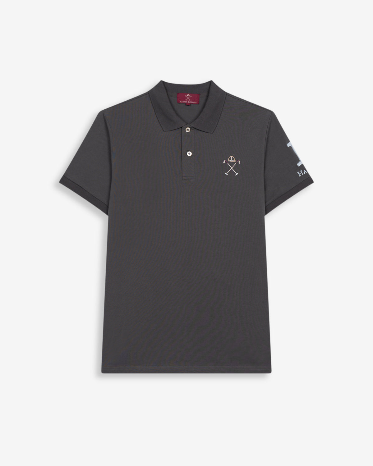 Polo WINNER de Harper & Neyer en antracita, vista frontal con cuello estructurado, tapeta de botones y logo bordado