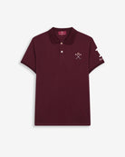 Polo WINNER de Harper & Neyer en algodón burdeos, bodegón frontal con número uno blanco en la manga