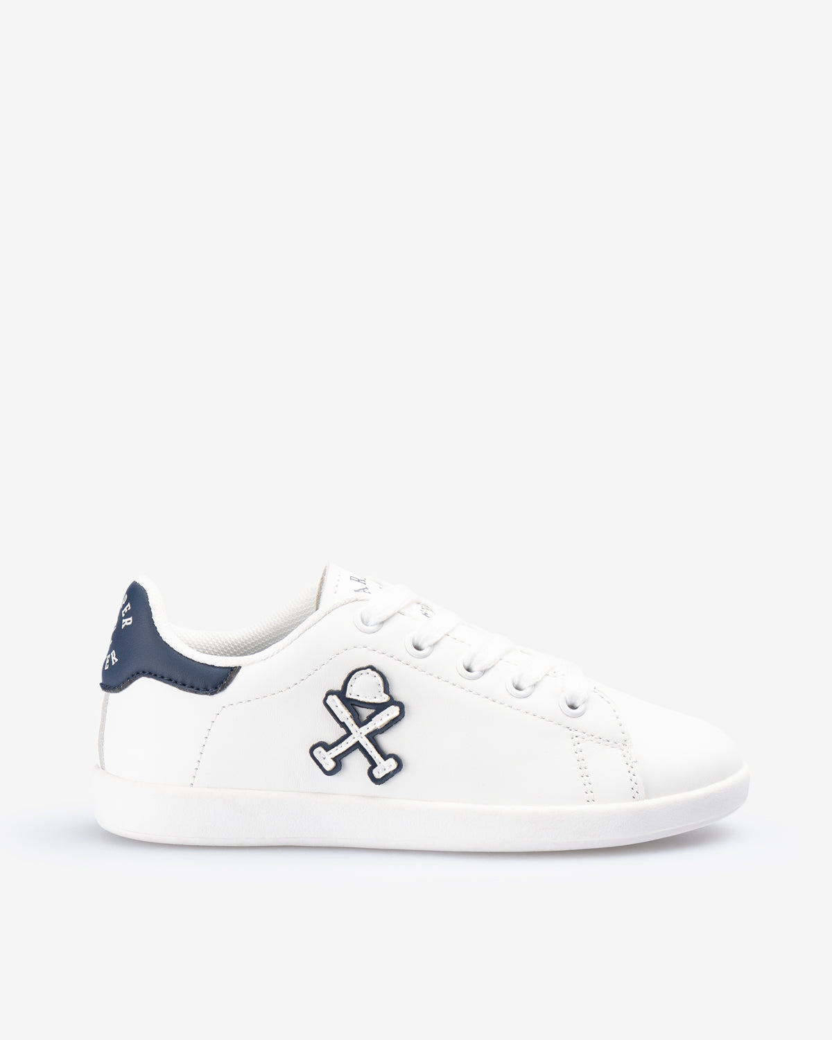 Sneaker HARPER KIDS de Harper & Neyer en blanco con paneles en azul, perfil lateral y suela blanca