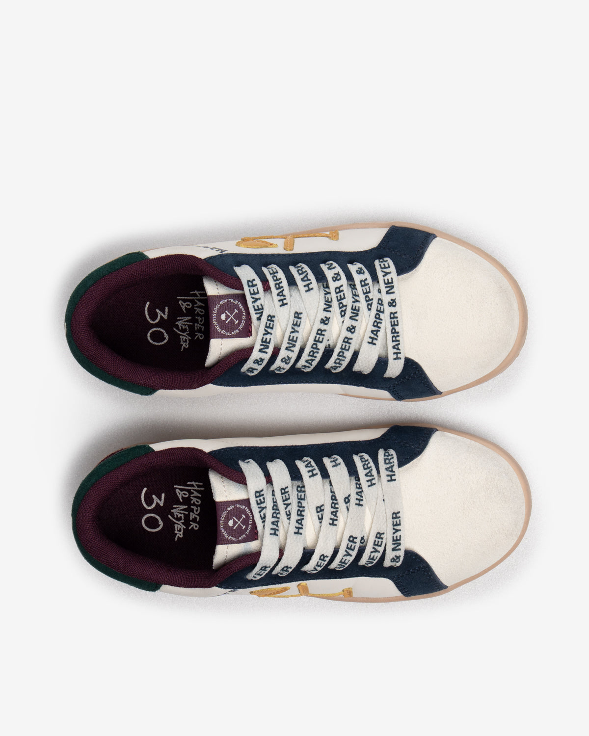 Sneaker SUPERBOWL KIDS de Harper & Neyer en azul marino, el par desde arriba con la plantilla acolchada