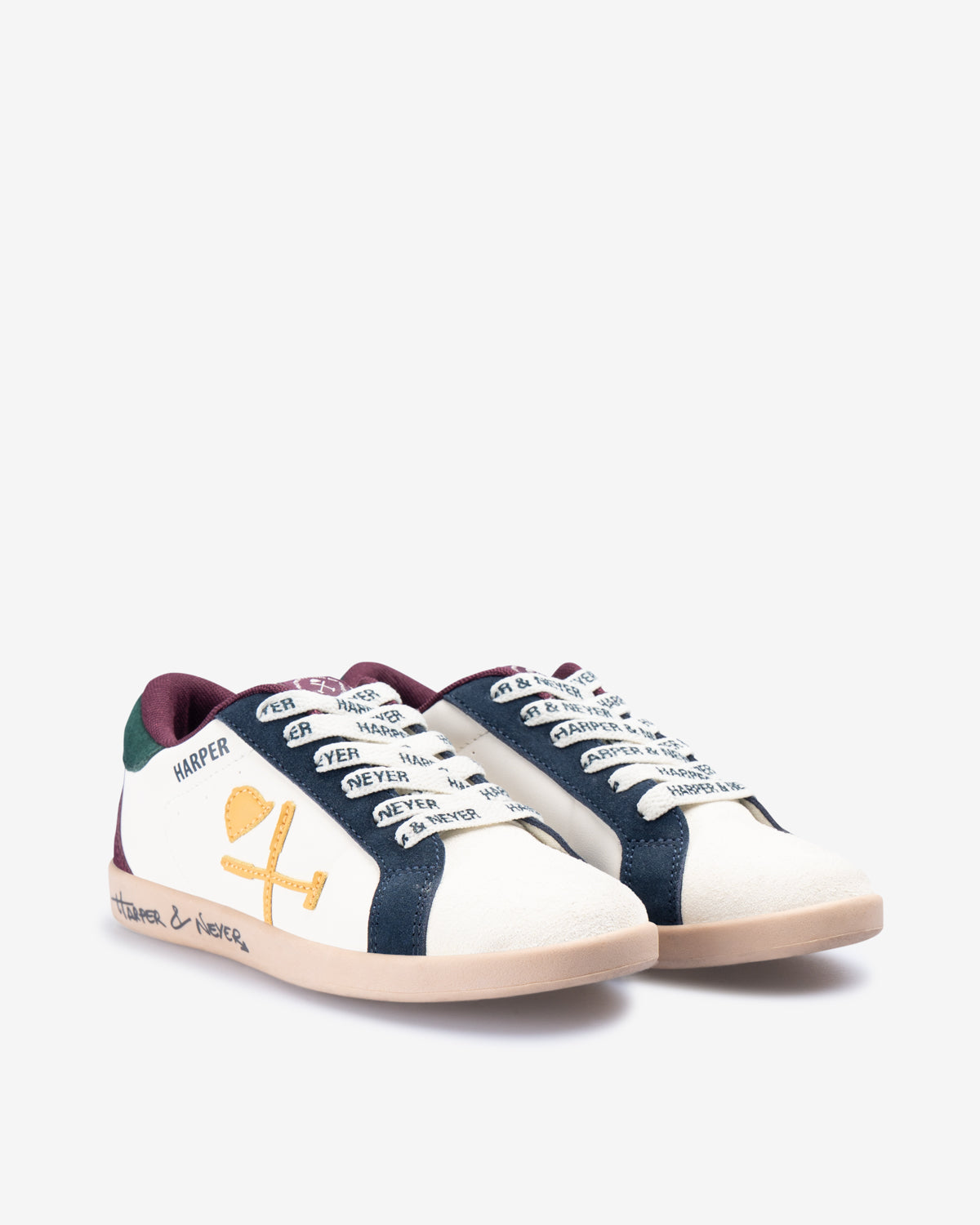 Sneaker SUPERBOWL KIDS azul marino de Harper & Neyer, segundo perfil lateral con el piso en crema