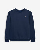 Sudadera ICON de Harper & Neyer en azul marino, vista frontal minimalista con logo bordado en tono crudo