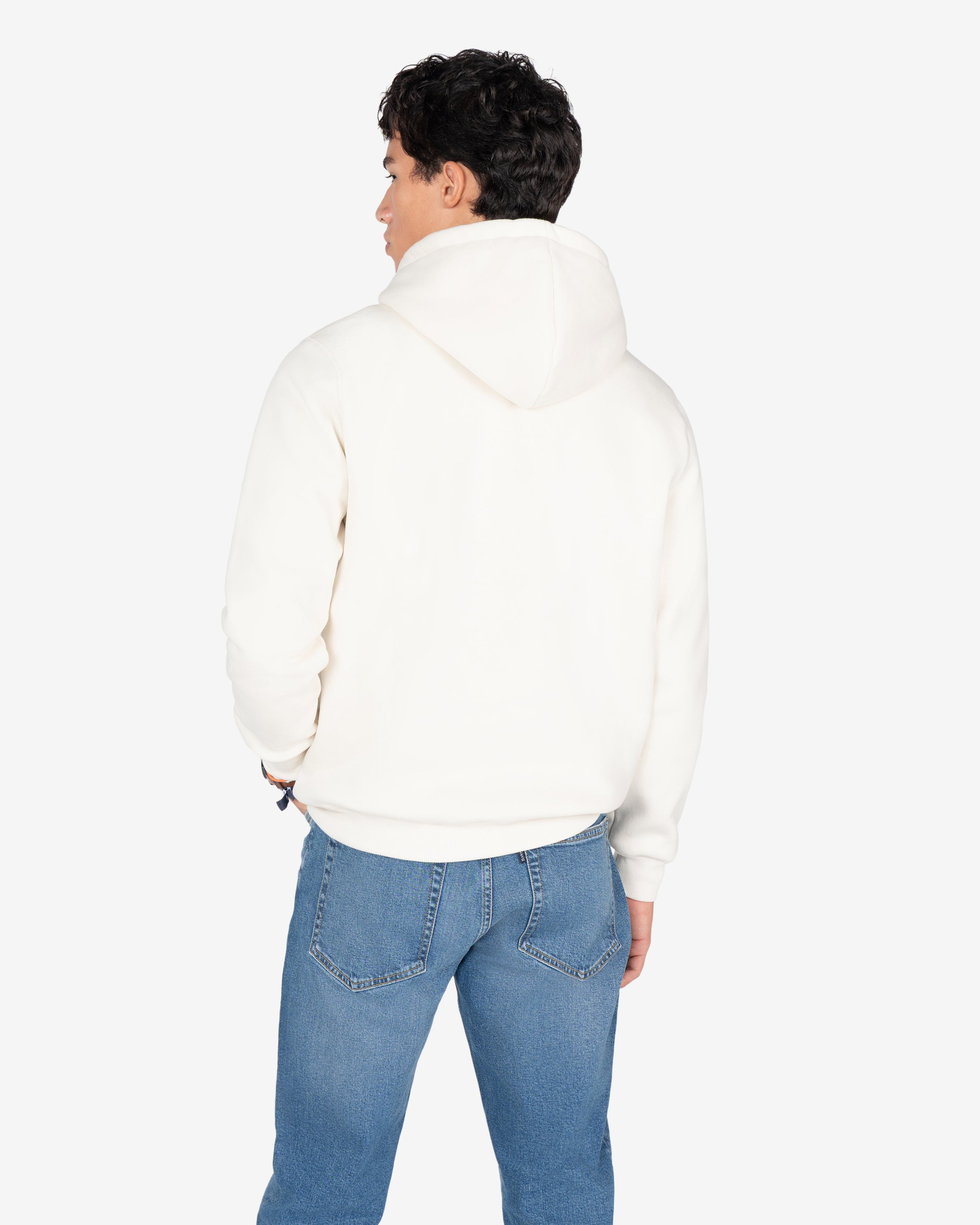 Sudadera MANCHESTER crudo de Harper & Neyer, look trasero con vaquero azul medio