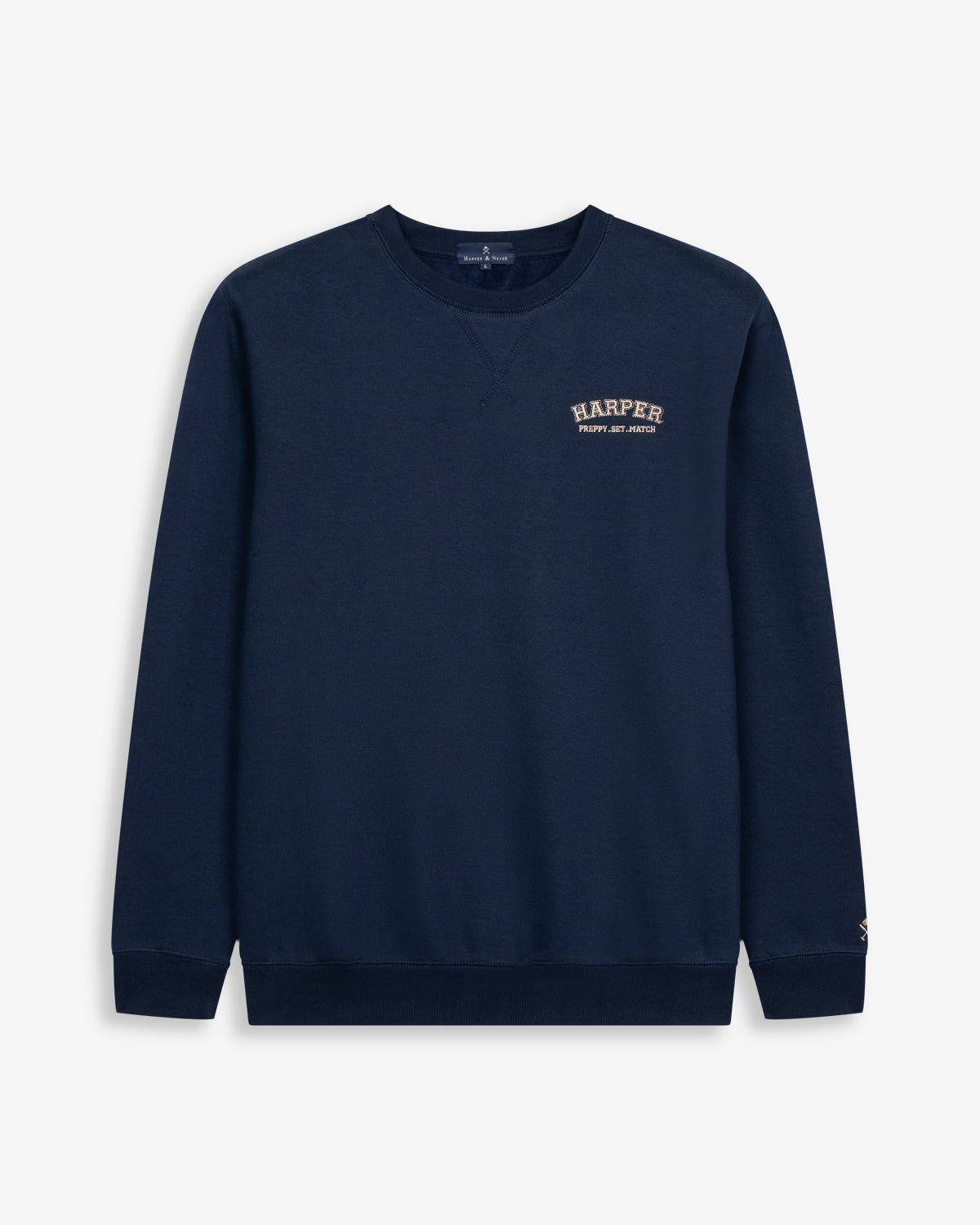 Sudadera MICHIGAN de Harper & Neyer en azul marino, vista frontal con bordado discreto Harper Preppy Set Match