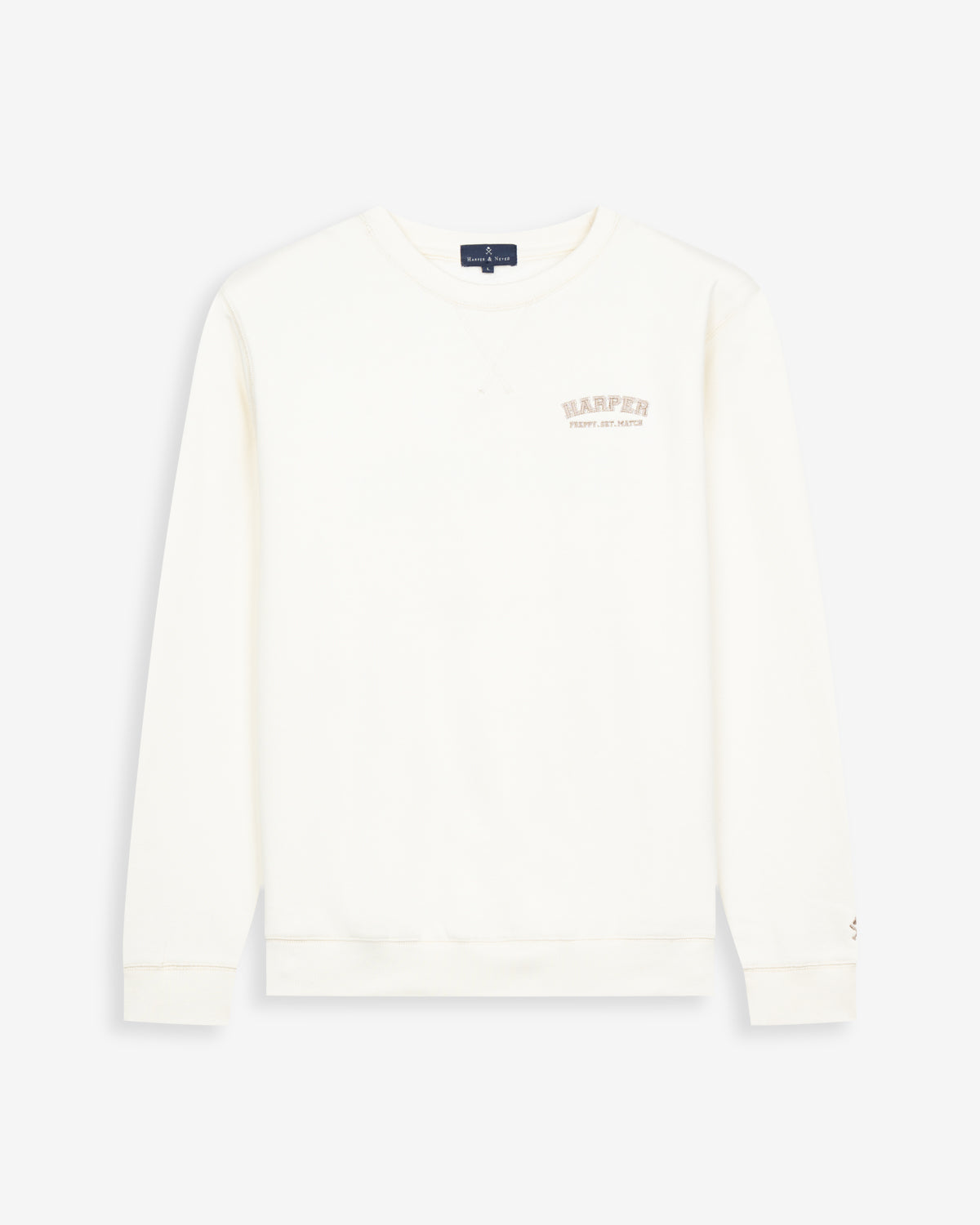 Sudadera MICHIGAN de Harper & Neyer en crudo, vista frontal con bordado discreto Harper Preppy Set Match