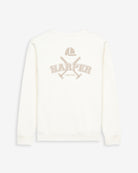 Sudadera MICHIGAN de Harper & Neyer en crudo, vista trasera con estampado vintage grande de casco y mazos