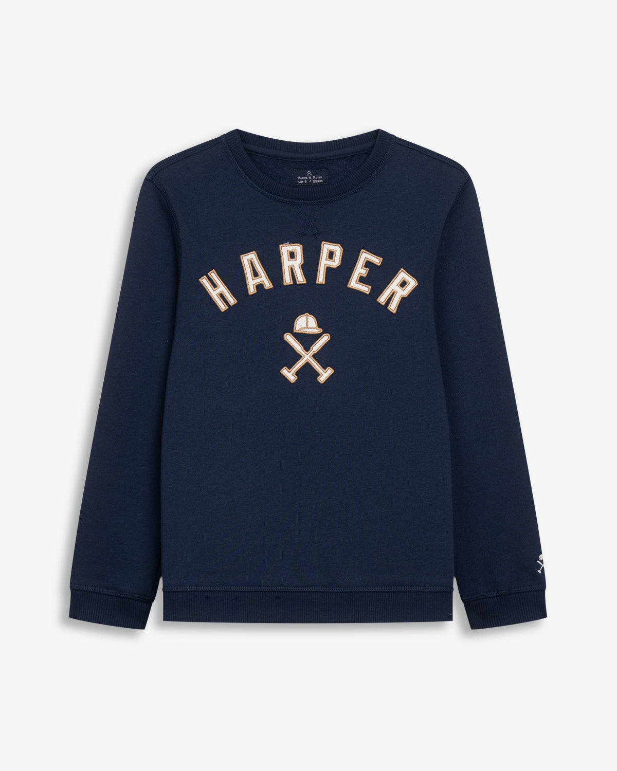 Sudadera NEW ENGLAND KIDS azul marino de Harper & Neyer, vista frontal con appliqué HARPER y logo en el pecho