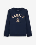 Sudadera NEW ENGLAND KIDS azul marino de Harper & Neyer, vista frontal con appliqué HARPER y logo en el pecho