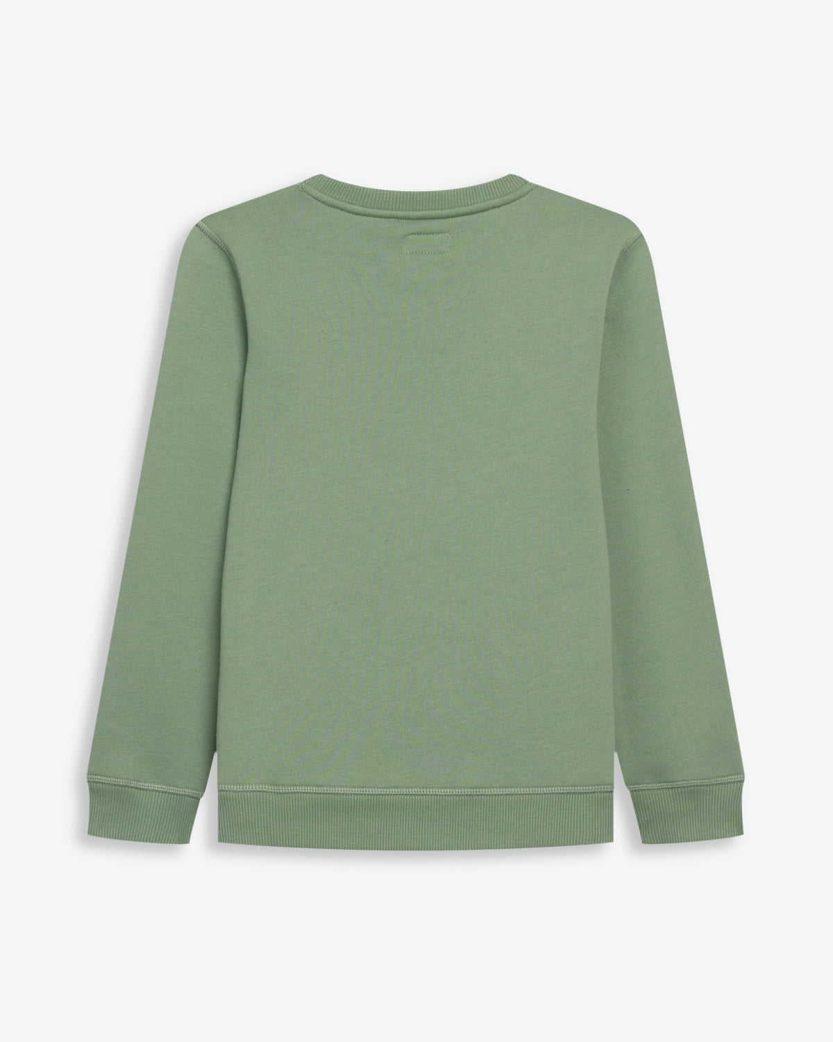 Sudadera NEW ENGLAND KIDS de Harper & Neyer en algodón verde salvia, vista trasera con puños y bajo canalados