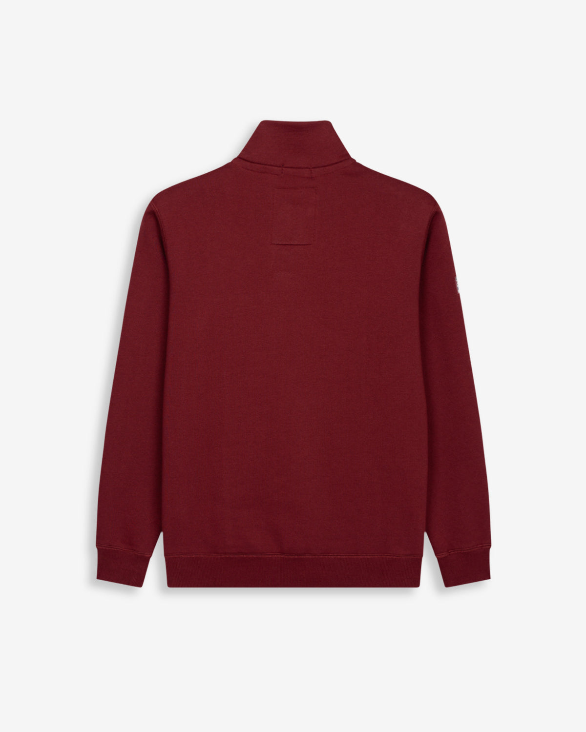Sudadera RAVENS de Harper & Neyer en burdeos, vista trasera con parche decorativo bajo el cuello