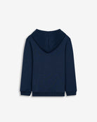 Sudadera RETRO HOODIE KIDS de Harper & Neyer en algodón azul marino, vista trasera con capucha y ribetes canalados