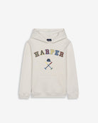 Sudadera RETRO HOODIE KIDS crudo con capucha de Harper & Neyer, vista frontal con estampado HARPER multicolor