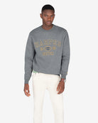 Sudadera RUGBY gris oscuro jaspeado de Harper & Neyer, look frontal con vaquero blanco crudo