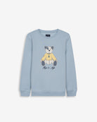 Sudadera TEDDY KIDS azul cielo de Harper & Neyer, vista frontal con appliqué de oso de peluche y firma bordada