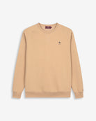 Sudadera VICTORY de Harper & Neyer en algodón camel, bodegón frontal con manga ranglan y firma en el puño